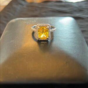 Elegant Yellow Gemstone Silver Ring